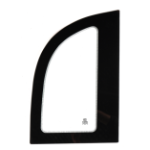 Rechtes Seitenwand-Heckfensterglas, 455 × 255,5, 1110G, einfach gebogen, siebbedruckt.